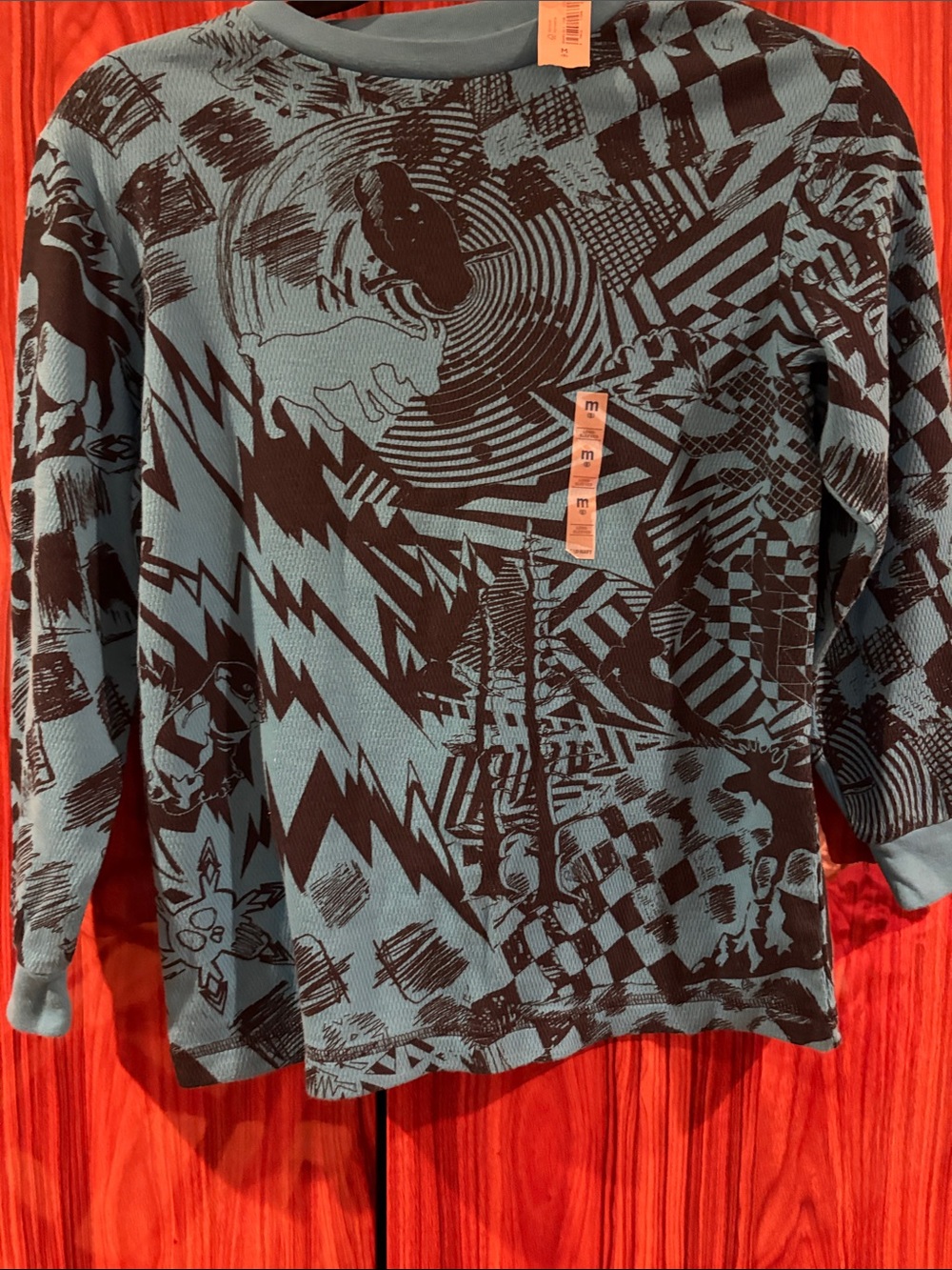 Old Navy Blue and Black Graphic Crewneck Sweater